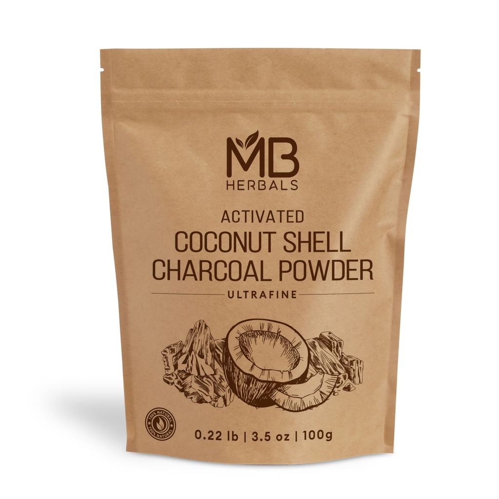 MB Herbals Aktivert Charcoal pulver fra Coconut Shell 3.5 oz (100 gram) For ekstern bruk bare | For tannpowder ansiktspakker og masker | Soap Making | Ikke Injest