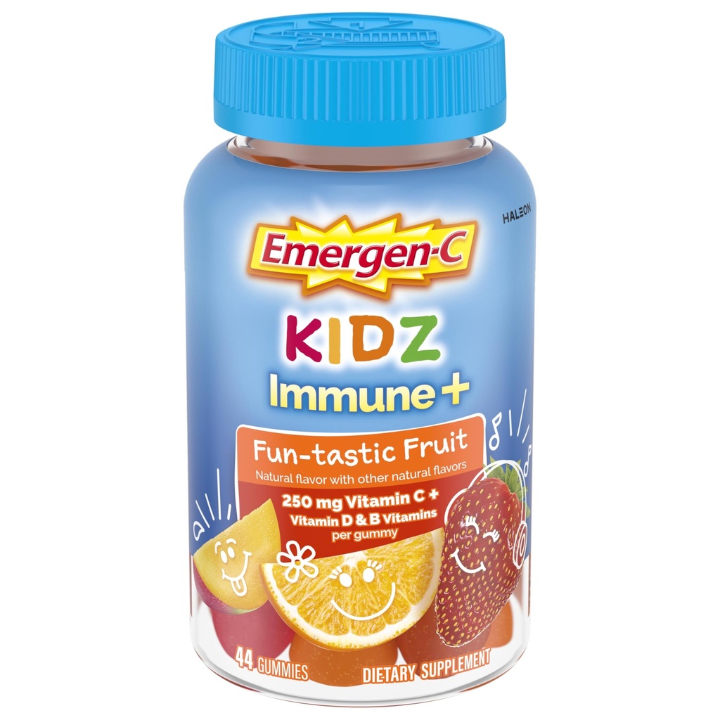 Emergen-C Kidz Vitamin C Immune Support Gummies Fun-Tastic Fruit 44CT inkluderer sink, manganesisk, B vitaminer og vitamin D for tilbake til skolen Essentials