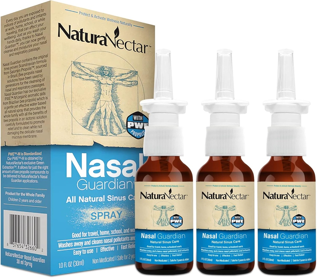 NaturaNectar Bee Propolis Nasal Spray Saline Sinus renser og relief | Ren brasiliansk propolis & ingredienser | Gentle & No Burning Sensation | Nasal Guardian | Etisk Beekeeping | 1 FL Oz | 3 Pack