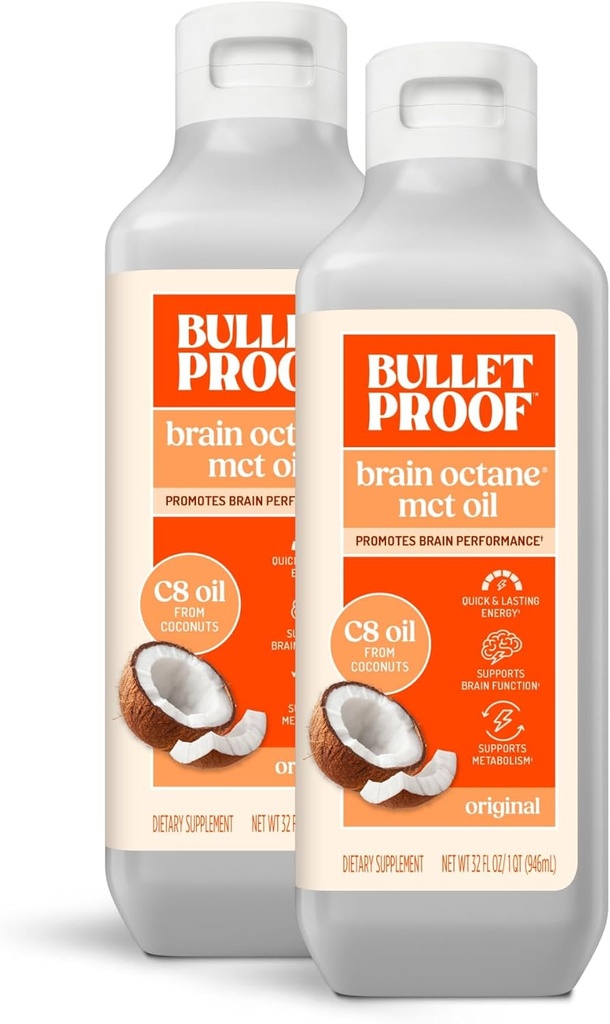 Bulletproof Coconut Hjerne Oktan C8 MCT Olje, 16 Ounces (pakke med 2), Premium Keto Supplement for ubegrenset energi, hjerne og kroppsbrensel, ikke-flavorert, Legg til kaffe og smoothies, emballasje May Vary