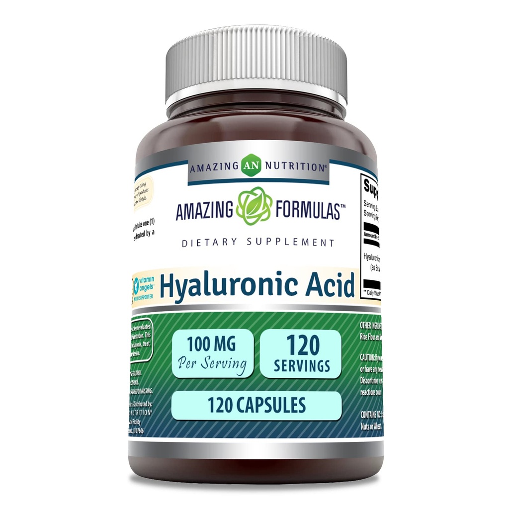 Amazing Formler Hyaluronsyre 100 Mg Supplement | Kapsler | Ikke-GMO | Glutenfri | laget i USA (1 Pack | 120 Count)
