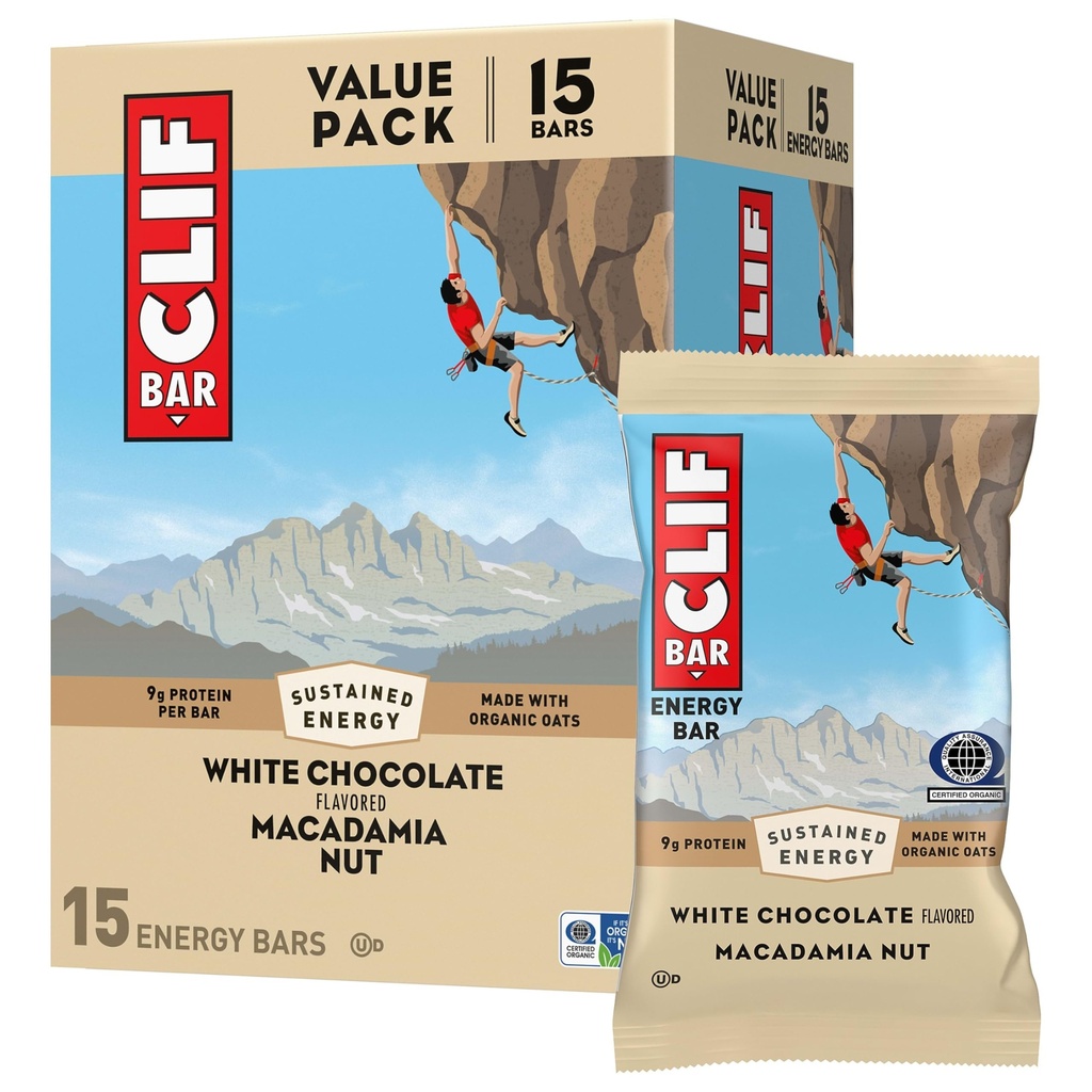 CLIF BAR - Energi Protein Bars - Hvit sjokolade Macadamia Nut - laget med økologisk havre - Energibarer - Ikke-GMO - (15 Pack)