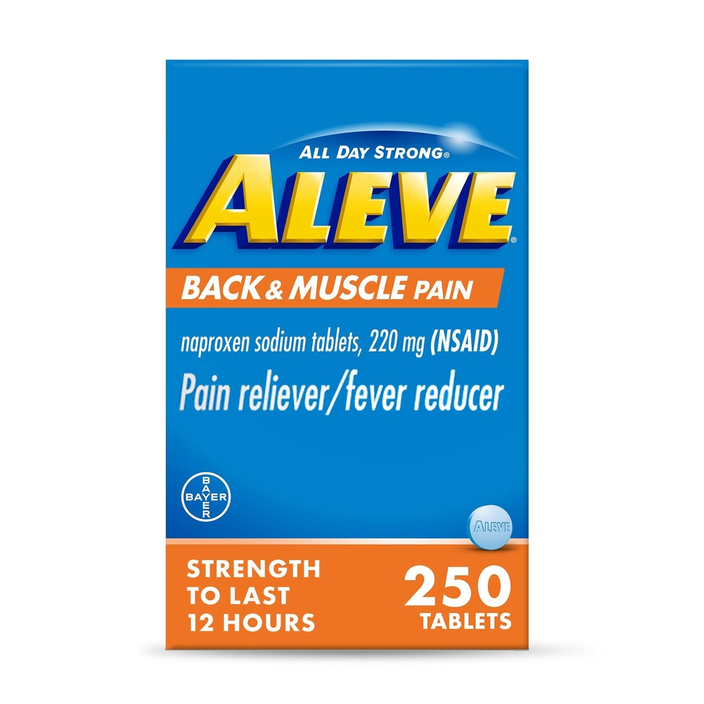 Aleve Tilbake & Muskelsmerter Relief Naproxen Natriumtabletter, Smerte Reliever & Fever Reduser, Medisin for kroppen, 250 Telling