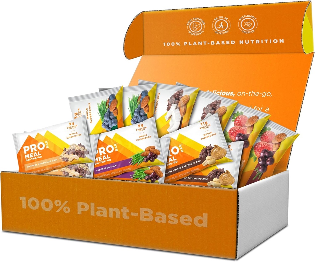 PROBAR – MEAL Bar Fan Favoritter Variety Pack (6 Flavor), Naturlig energi, Ikke-GMO, Glutenfri, Plantebasert, Hele maten ingredienser (12 teller)
