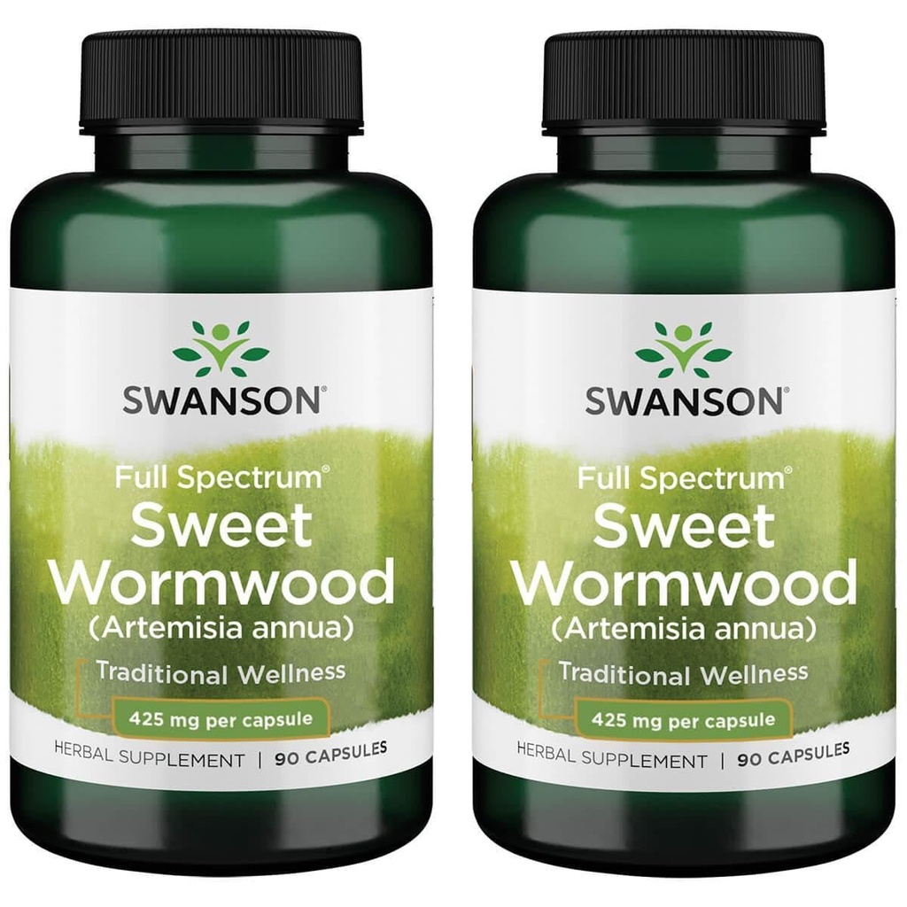 Swanson Sweet Wormwood - May Promoter GI Gut Helse, Microbial Balance & Digestive Helse Support - Herbal Supplement med Artemisin - (90 Kapsler, 425mg Hver) 2 Pack
