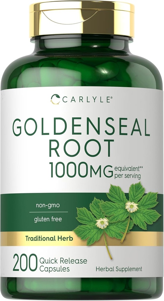 Carlyle Goldenseal Root Capsules 1000 mg | 200 greve | Tradisjonell urt Supplement | Ikke-GMO, Glutenfri
