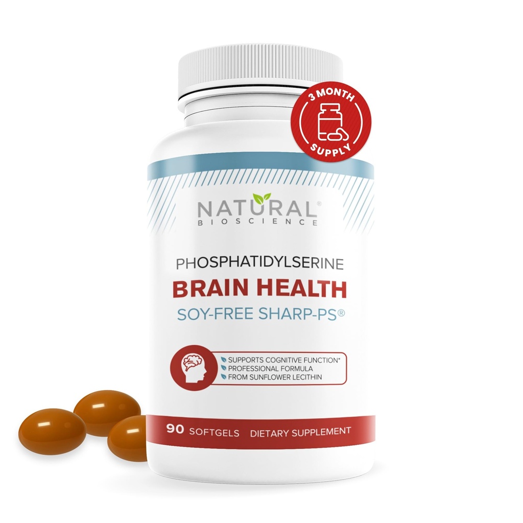 Soya Gratis Fosfatidylserin 100mg - Fosfatidylserin Supplement fra Sunflower Lecithin, Patentert Sharp PS100, Hjernehelse, Minnehjelp, Cortisol Control, Mental Sharpness, Ikke GMO, 90 Softgels