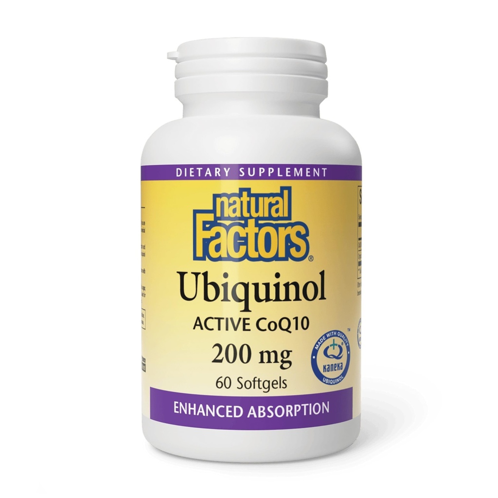 Naturlige faktorer Ubiquinol 200 mg - Støtter hjertehelse og naturvitalitet - Antioksidant støtte Supplement med superior absorpsjon - Energistøtte med Flaksfrøolje - 60 Softgels (60 Serveringer)