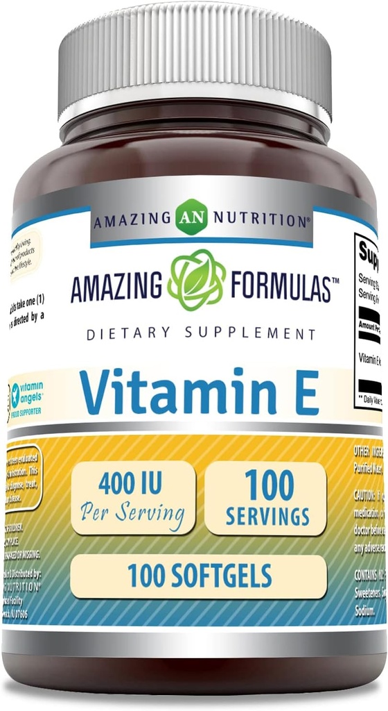 Amazing Formula E 400 IU Per Serving Supplement | Ikke-GMO | Glutenfri (100 Softgels)