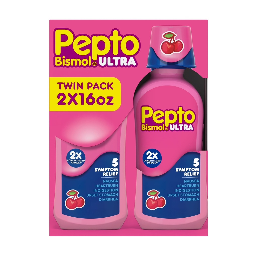 Pepto Bismol flytende ultra for hemmighet, Heartburn, Indiesjon, Oppsett Mage, og diarrea - 5 Symptom Fast Relief, Cherry Flavor 12 oz (Pack of 3)