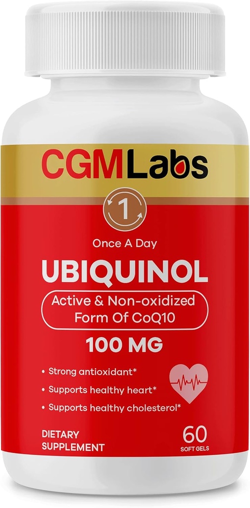 Ubiquinol 100MG aktiv og ikke-oksidisert (redusert) Form av CoQ10 -Strong antioksidant kosttilskudd, støtter helse, sunn kolesterol - 60 Softgels av CGM Labs