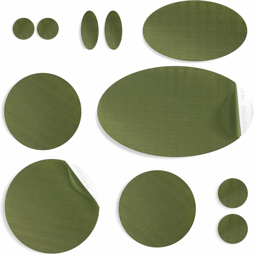 aZengear Reparasjonslapper for jakker, telt, sko tå, luft mattress, oppblåsbare, PVC Gear - Vanntett, Selvklebende, Tear-Cold-Heat-Resistant, Down Puffer Coat (11 stk, Olive)