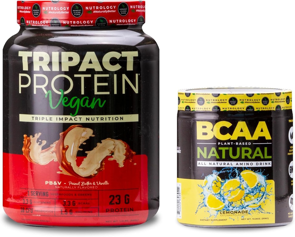 Nutrologi TRIPACT Vegansk protein pulver, for vegansk proteinshake, peanut Smør Vanilla (20 serveringer) BCAA naturlig, plantebasert BCAA pulver, sitronade flavor (30 serveringer)