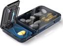 Reise Pille Arrangør med Pille Cutter Splitter, 4 Sammenligninger Pille Case, Lille Pille Box for Pocket Purse, Daglig Pille Container å holde vitaminer Cod Liver Oil Supplements, Medisin Planner (svart)