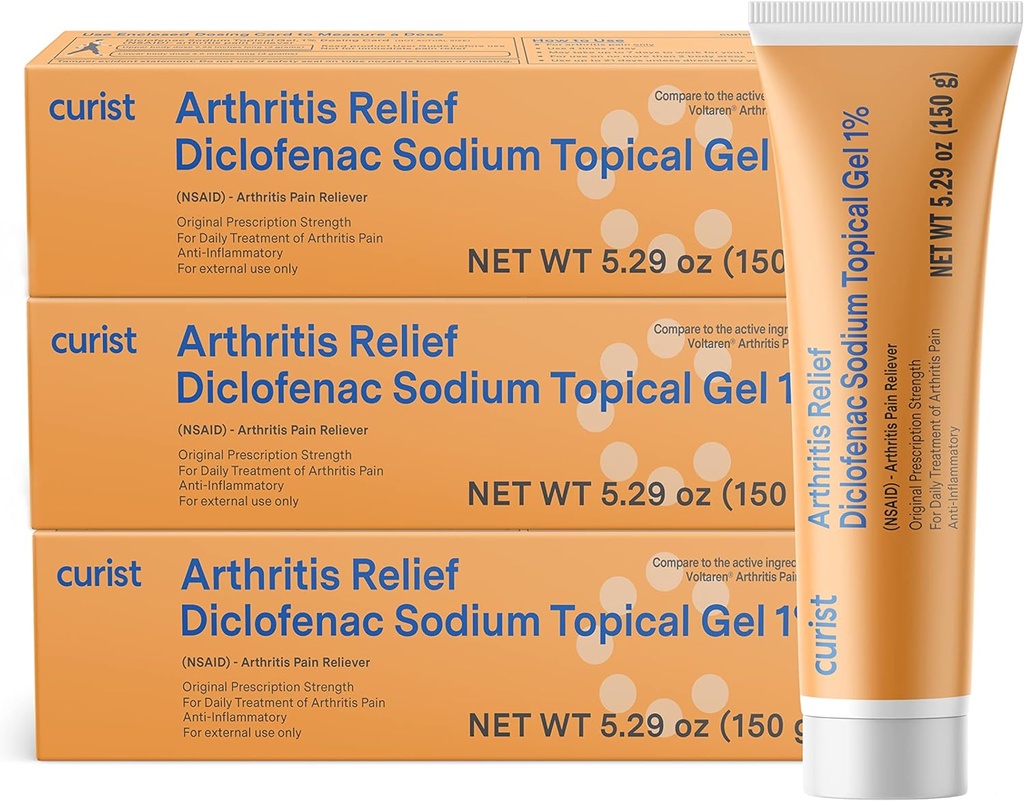 Curist Diclofenac Arthritis Cream Gel 1% (3 Tubes of 150g) - Stopp smerte i Wrists, Føtter, Elbows, & Ankles. Hånd ledgikt smerte lindring og kne ledgikt smerte lindring (3 pakke, 5,29 oz ea.)