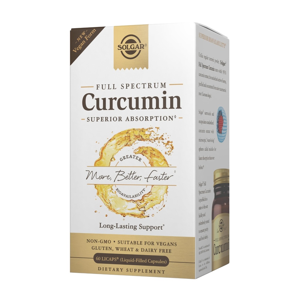 Solgar Full Spectrum Curcumin - 60 LiCaps - Superior Absorpsjon - Hjerne, Joint & Immune Health - Non-GMO, Vegansk, Glutenfri, Dairy Free - 60 Serveringer