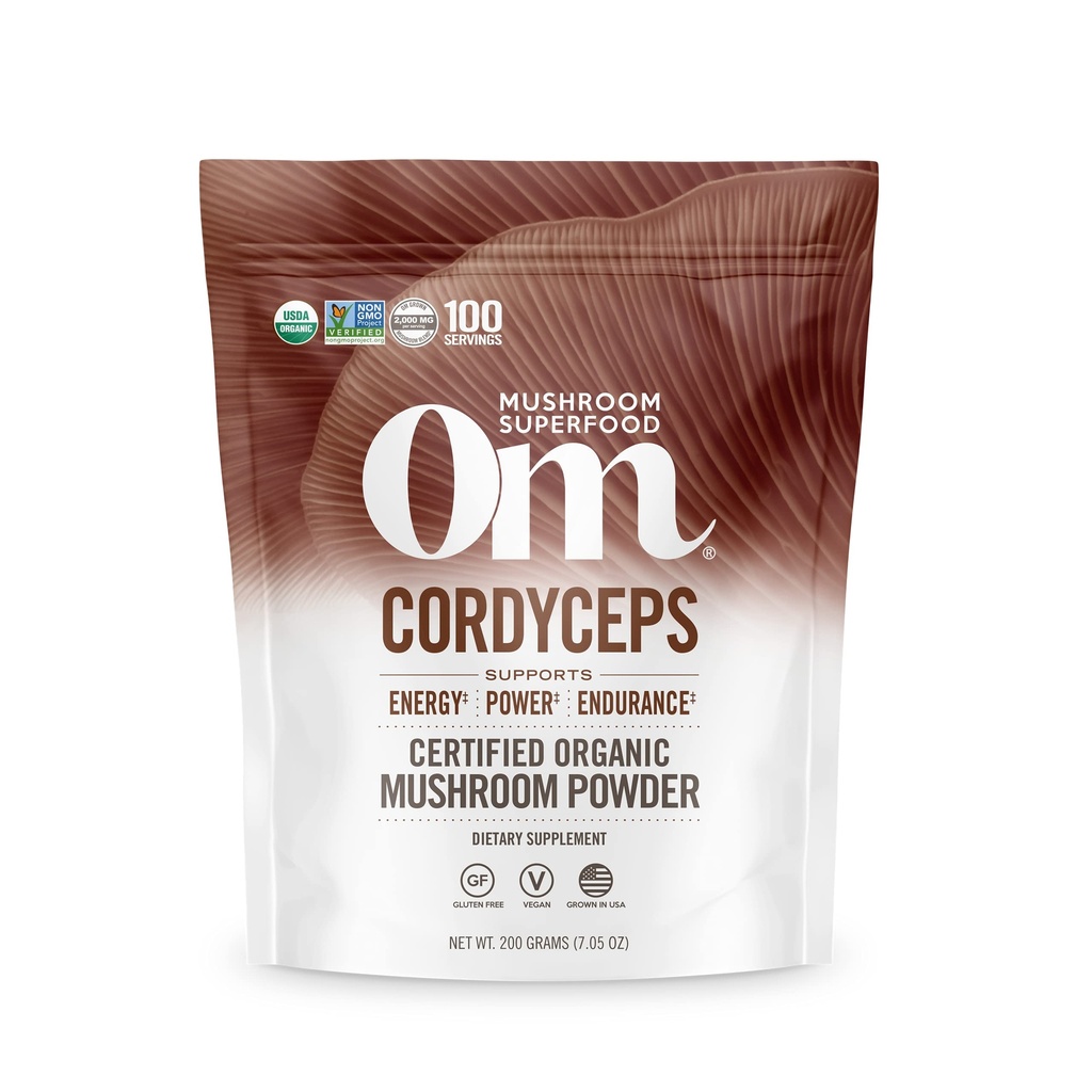OM Mushroom Cordyceps pulver 7.05 oz (100 Serveringer) – Økologisk, vegansk, ikke-GMO, Glutenfri – Energi, Stamina og utholdenhetsstøtte – Adaptogen Supermat for sport, ytelse, smoothies og te