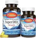 Carlson - Super DHA Gems, 500 mg DHA Supplements, 640 mg Fettsyrer, Wild-Caught Norsk Arctic Fish Oil Concentrate, Sustainly Sourced Nordic Fish Oil Capsules, 60 + 20 Softgels