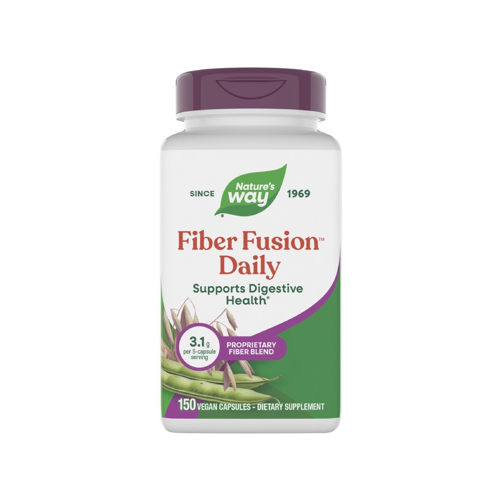 Naturens måte Fiber Fusion Daglig, Psyllium Husk Kapsler med Oat Bran, Guar Gum, Pectin, Digestive Helse Støtte *, Vegan, 150 Kapsler (Packing May Vary)