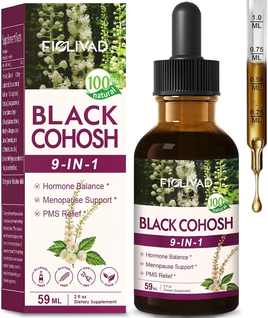 100% naturlig urtedråper, svart cohosh ekstrakt for hormonbalanse, Menopause støtte og PMS relief. 2oz
