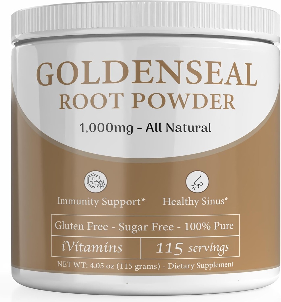 Golden Seal Powder - Golden Seal pulver for Sinus - Goldenseal - Echinacea Goldenseal - Golden Seal Root - Golden Seal Root Powder Organic - 1000 mg per servering - 115 Serveringer