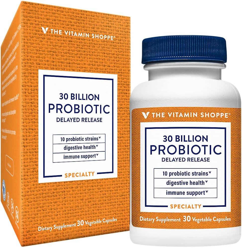 Vitamin Shoppe Probiotic forsinket release 30 milliarder - med 10 probiotiske strains for å støtte Digestive, Immun & Vaginal Helse eller Yeast Imbalance - hyllestabil (30 Veggie Caps)