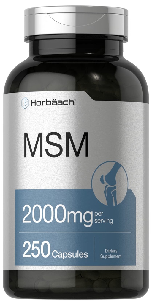 Horbäach MSM Supplement Kapsler | 2000mg | 250 greve | Ikke-GMO og glutenfri formel | Metylsulfonylmetan