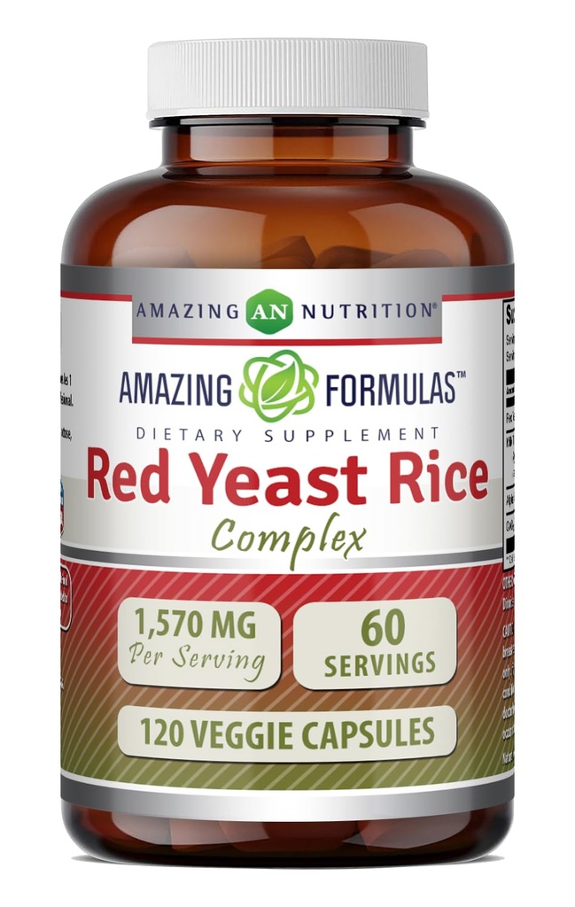 Amazing Formler Rød Yeast Rice Complex | 1570 Mg Per Serving | 120 Veggie Capsules | med Alpha Lipoic Acid, CoQ10, Melk Thistle Extract | Laget i USA