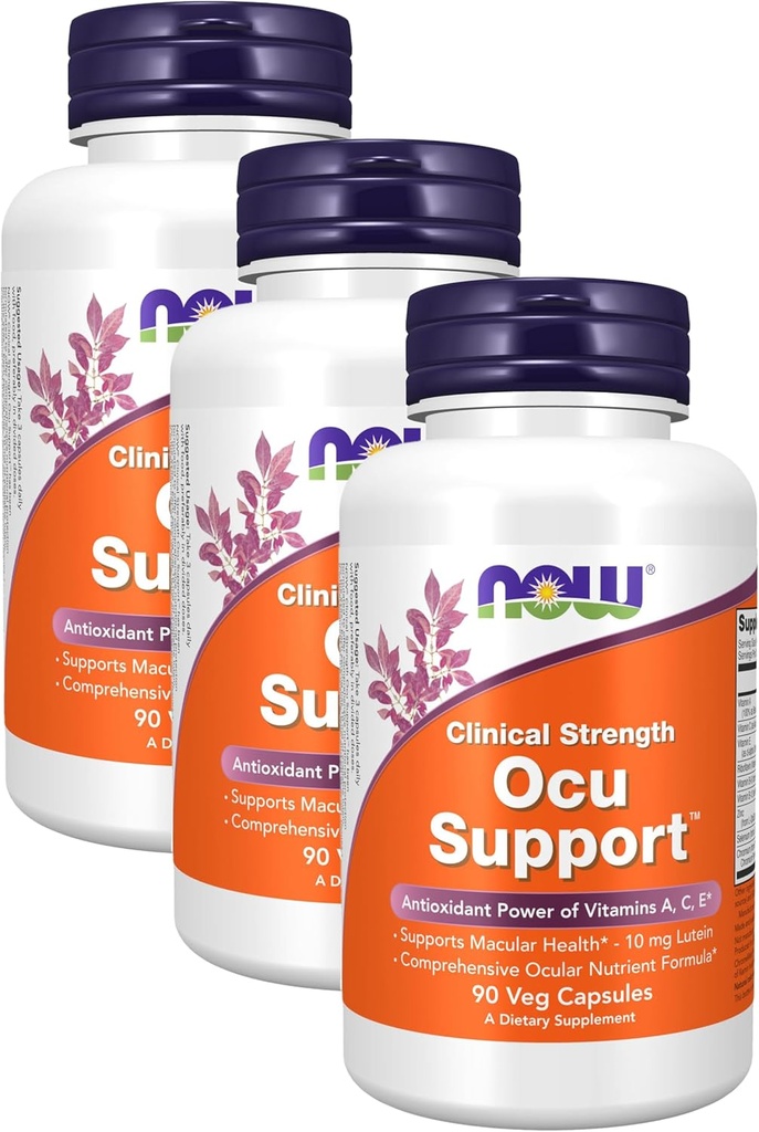 NOW Supplements, Oku SupportTM with Floraglo® Lutein, Plus vitaminer A, C og E, 90 Veg Kapsler (pakke på 3)