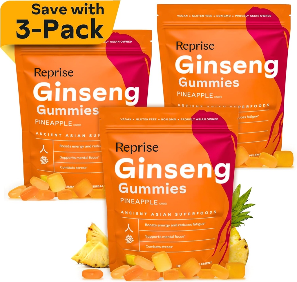 Ginseng Gummies for voksne  Korean Korean Ginseng Supplement for menn og kvinner | 240 mg rød Ginseng Gummi | Energi Gummier for minne, og immunitet | Redusert sukker Ginseng Chews, 45 Gummies (pakke av 3)