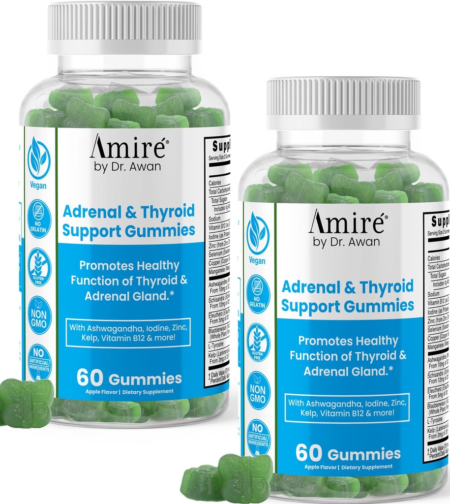 Amire av Dr. Awan Thyroid Support Gummies, fremmer sunn funksjon av Thyroid, Kelp, Selen & Ashwagandha å forbedre energi, immunitet, metabolisme, 120ct, 60 dagers forsyning
