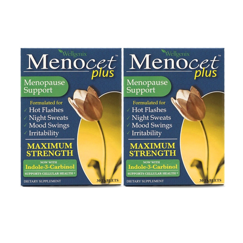 Wellgenix Menocet Plus Menopause Støtte - Alt-i-Et Menopause Supplement - Daglig relief Feminin Care - Hot Flashes, Natt Sweats, Mood Swings & Irritabilitet - 30 tabletter (Pack of 2)