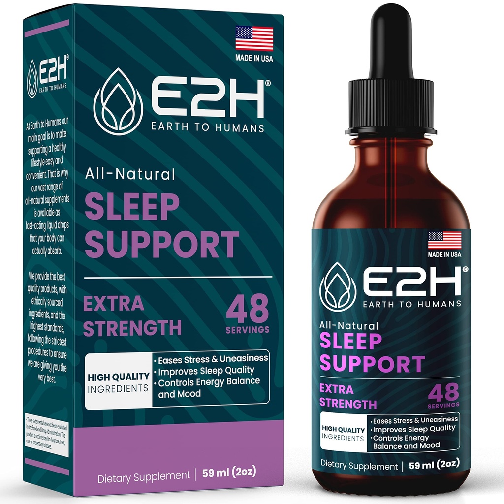 E2H naturlig søvn støtte - flytende Melatonin med kamille, teanin - søvn bedre, dypere, lenger - Vegan, GMO-fri - gir stress relief - 2 Fl Oz