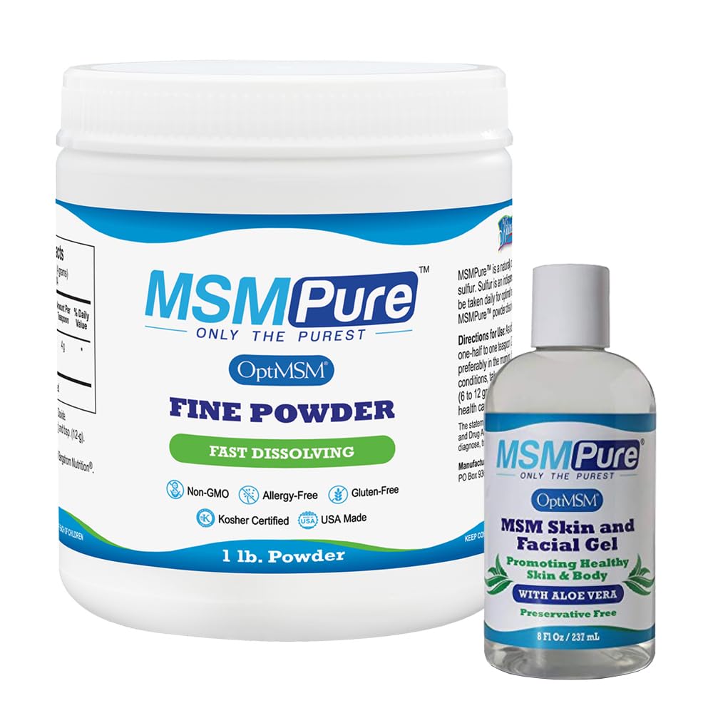 KALA Helse MSMPURE MSM Fine pulver 1lb og MSM Gel med organisk Aloe 8oz Bundle
