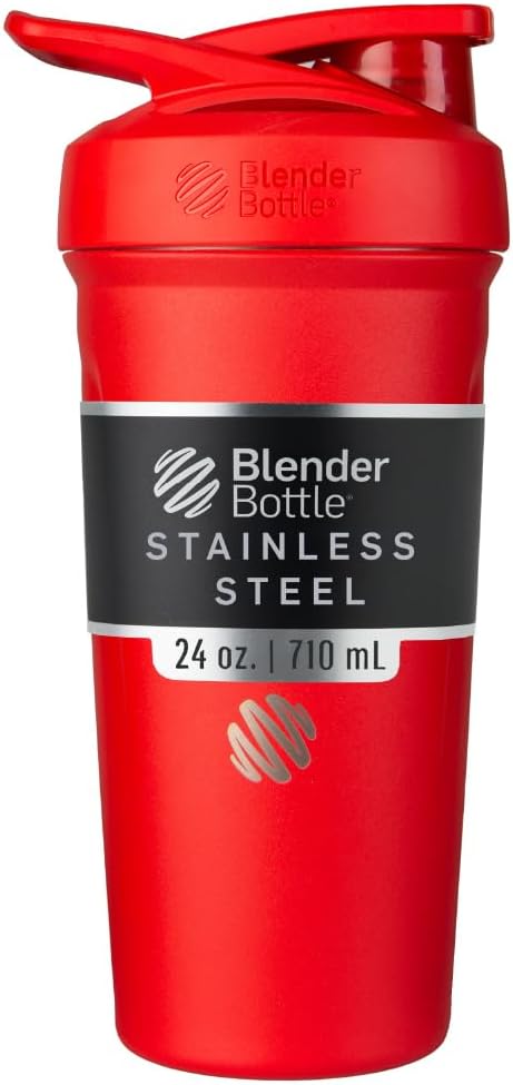 BlenderBottle Strada Shaker Cup Isolert rustfritt stål vannflaske med Wire Whisk, 24-Ounce, Rød