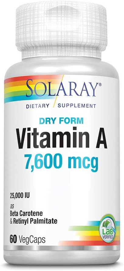 Solaray, Tørrform vitamin A, 7500 mcg, 60 Vegkapsler