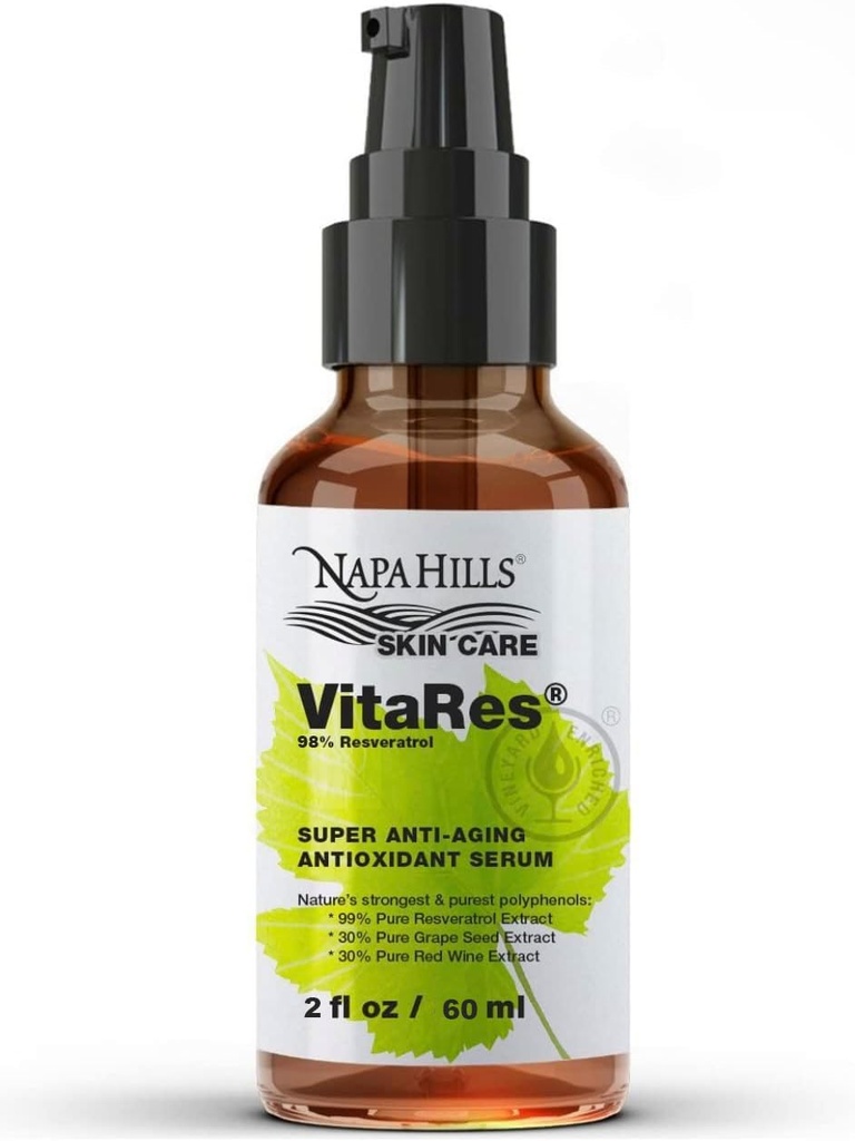 Liquid VitaRes Resveratrol Drops Hudpleie - Super Konsentrert, Naturlig, Superior Biotilgjengelighet - Grape Hud, Grapefrø, Resveratrol (2 Fl Oz, 98% Styrke)