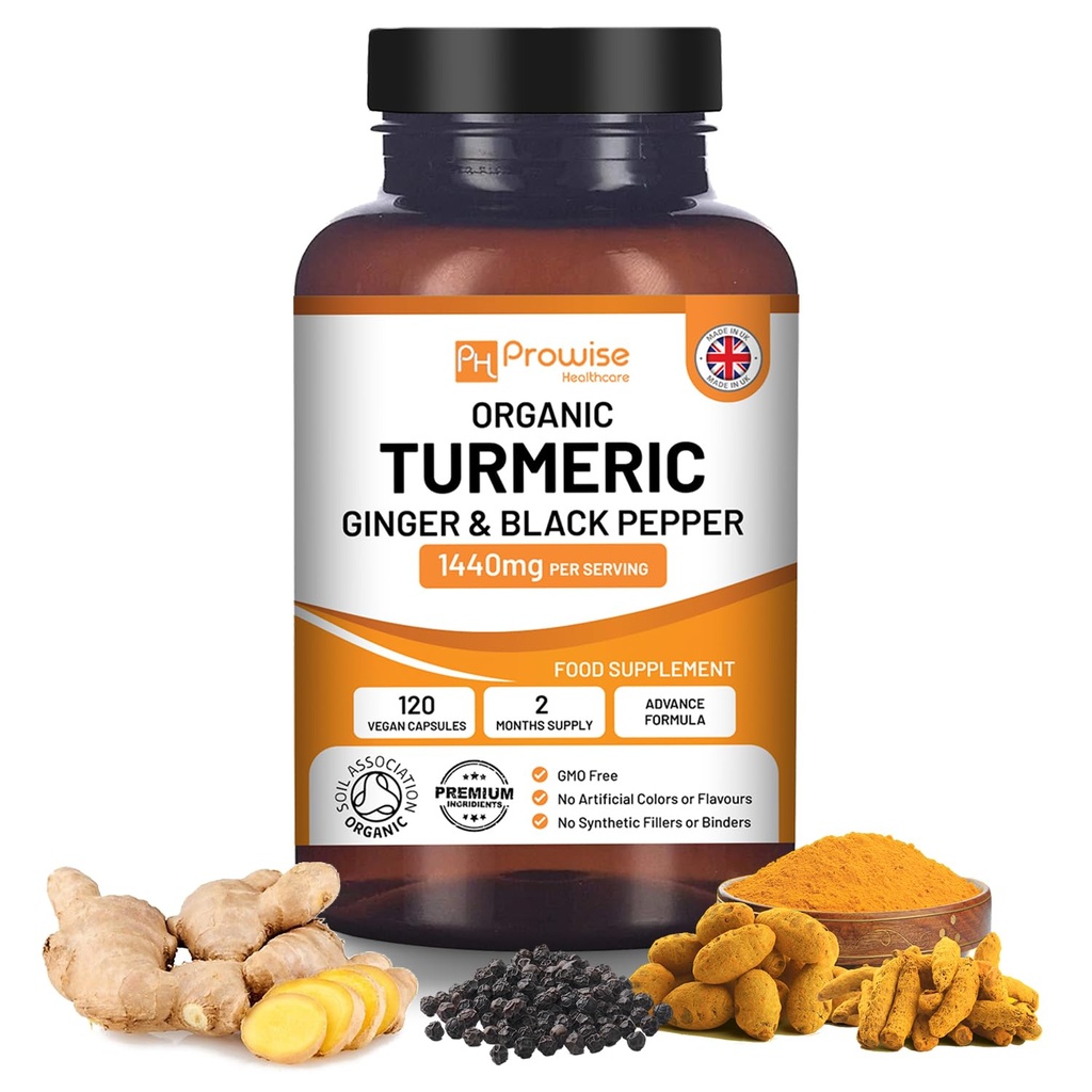 Turmeric Curcumin 1440mg med Black Pepper & Ginger I 120 Vegan Turmeric Capsules høy styrke (2 måneders forsyning) Jeg laget i Storbritannia av provis Healthcare