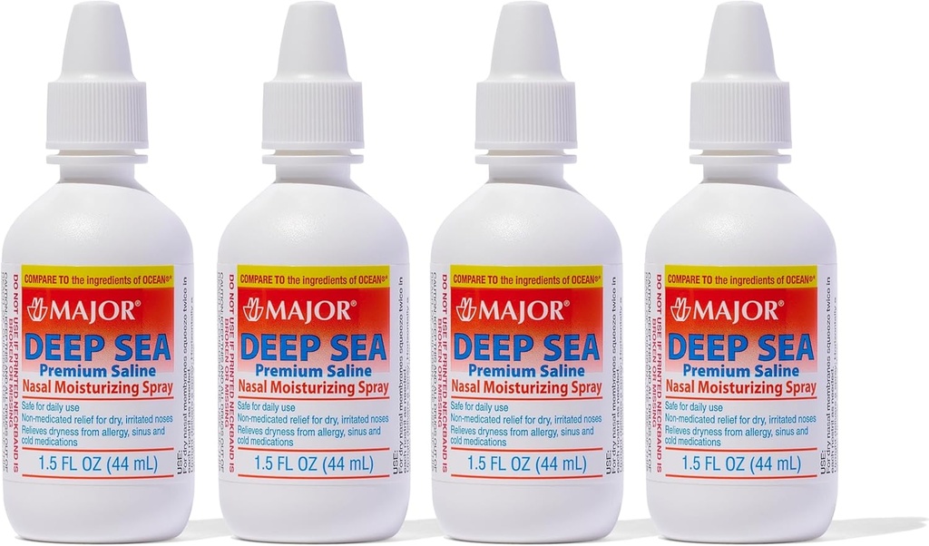 MAJOR Deep Sea Premium Saline - Nasal Moisturizing Spray for tørrhet og irritation Relief - Natriumkloride 0,65% - 1,5 fl. Oz (4 pakke)