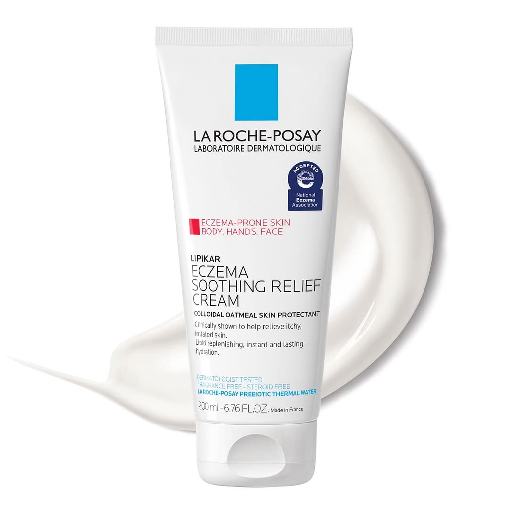 La Roche-Posay Lipikar Soothing Relief Eczema Krem, Ansikt og Kropp Lotion For Eczema og Sensitive, Tørr hud, Moisturizer med kolloidal havregryn for å lindre irritasjon