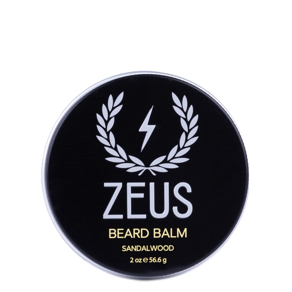 ZEUS Beard Balm, Naturlig Beeswax & Shea Butter Balm, Mykning balsam for ansiktshår – MADE I USA (Sandalwood) 2 oz.