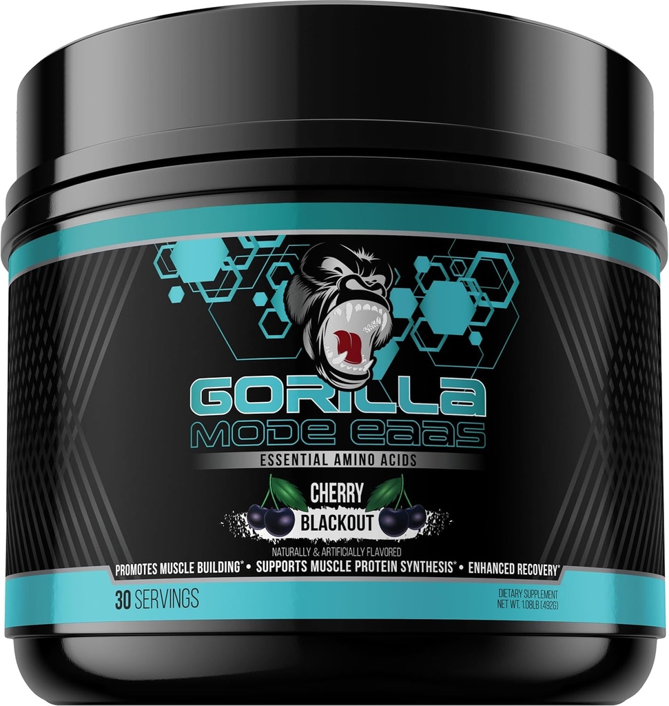 Gorilla Mind essensielle aminosyrer å støtte muskelbygging, forbedret gjenoppretting, og proteinsyntese, Bruk før, under eller etter trening, 492 gram (Cherry Blackout)