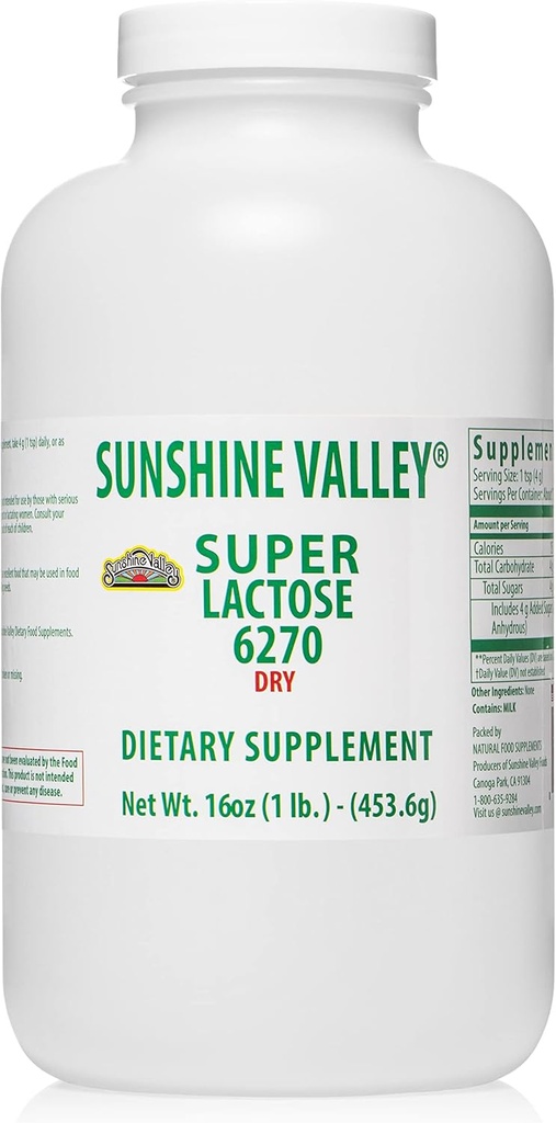 Sunshine Valley® Super Laktose Tørr pulver (FREE FLOW POUR) - Naturlig søtning og bakeforsterker, pulverisert sukker til matlaging og matblandinger, matstabilizer og filler - 16 oz