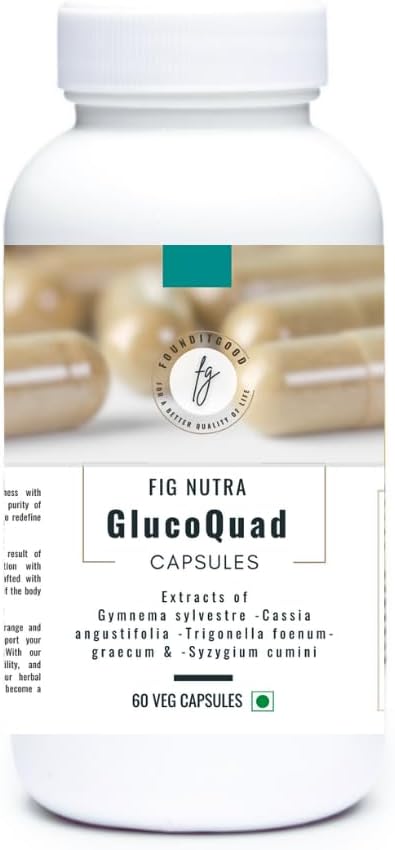 FiG Nutra 'GlucoQuad' Kapsler | Herbal Metabolic Support Supplement | Gymnema, Fenugreek, Cassia, Syzygium blanding | 60 Veg Kapsler