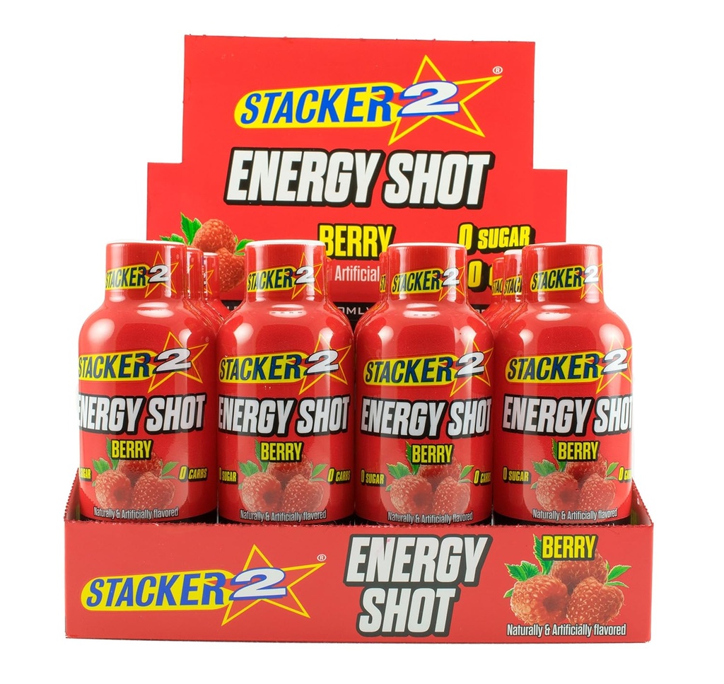 Stacker 2 Energi Shots, Berry, 12 Shots 2oz. Flasker