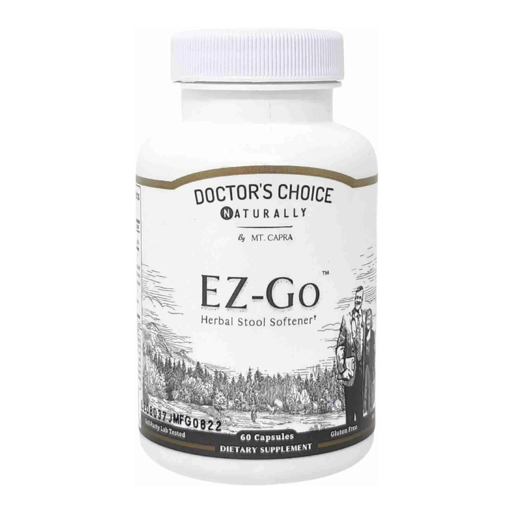 Mt. Capra EZ-Go Herbal Stool Softener | Ikke-Habit Forming, Gentle Elimination Support | Inkluderer Cape Aloe Gel, Slippery Elm Bark, Marshmallow Root, Tripala, Magnesium og Rhubarb Root | 30 Serveringer