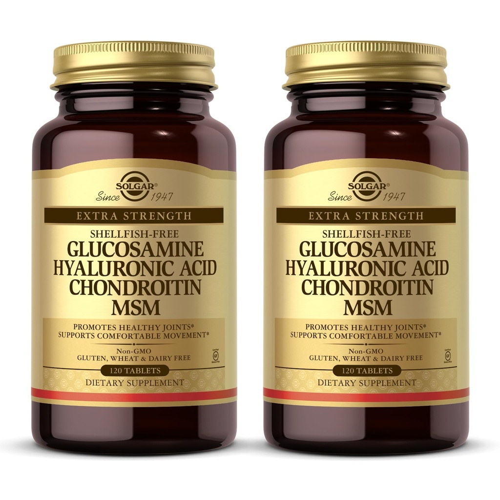 Solgar Glukosamine Hyaluronsyre Chondroitin MSM - 120 tabletter, pakke av 2 - fremmer sunne ledd, støtter komfortable bevegelse - ikke-GMO, Glutenfri - 80 Total Services