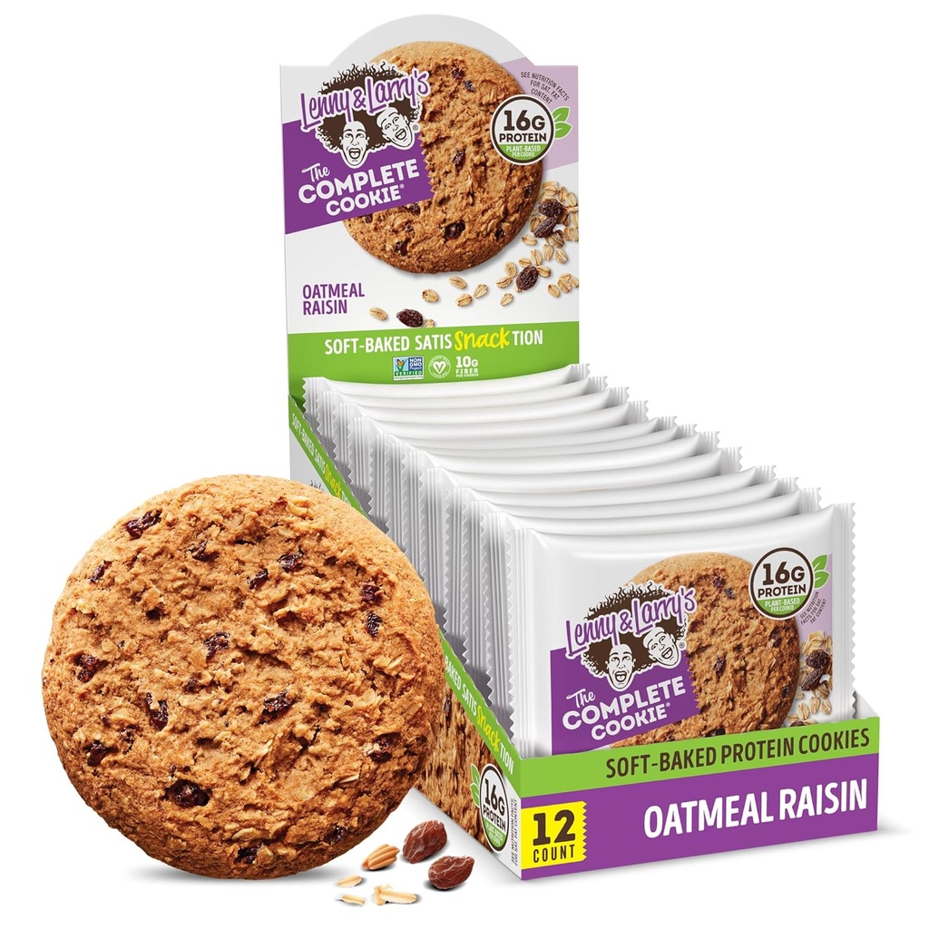 Lenny & Larry's The Complete Cookie, Oatmele Raisin, 16g Plant Protein, Vegan, Ikke-GMO, 4 Ounce (Pack of 12)