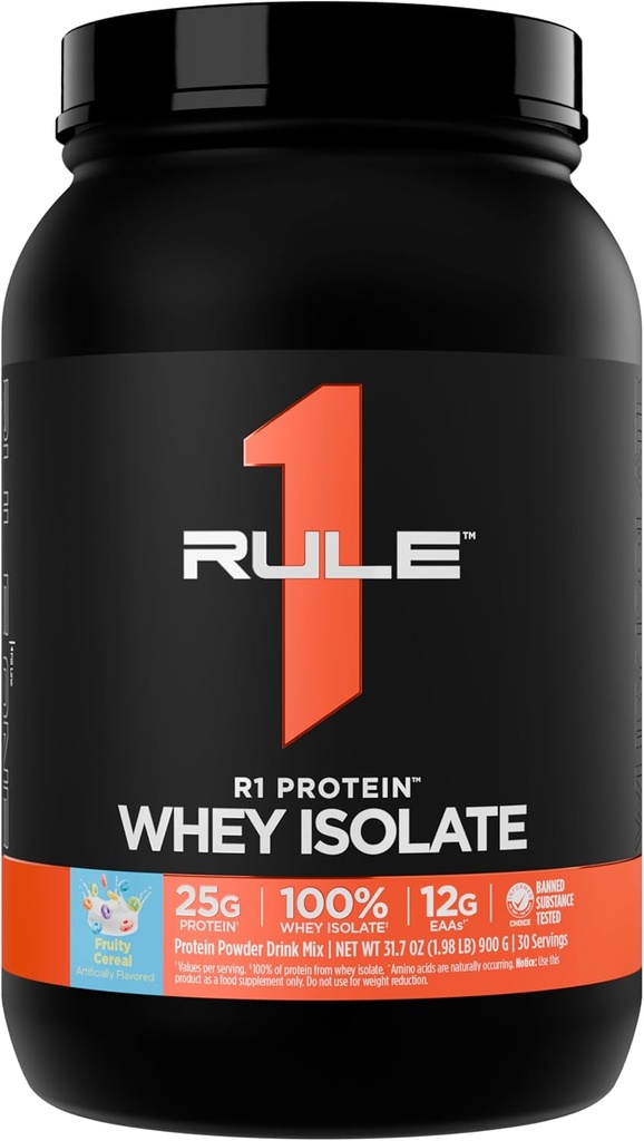 Regel 1 R1-protein Whey Isolate - med 25g Protein & 6g BCAA Eksklusivt fra isolert og hydrolysert kilder for trening utvinning (2 pund*, fruktig cereal)