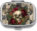 Metall 2 Sammenligning Pill Organizer Reisevennlig Bærbar Kompakt Pill Box Søt pille tilfelle å holde vitaminer, Fish Oil,Supplements,Meds, Tabell for Purse,Pocket. (Skull)